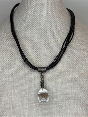 Vintage Silpada Leather Strand Necklace 925 Sterling Silver Teardrop Quartz Gem